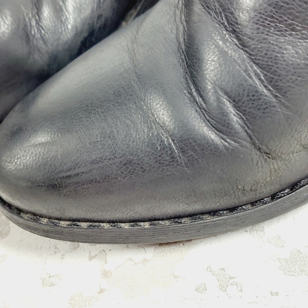 Guess Black Leather Almond Toe Block Heel Ankle Moto Boots O 553 - Picture 13 of 14
